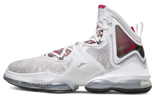 Nike Lebron 19 round head comfort fabric shock-absorbing, anti-slip and wear-resistant, high-top basketball shoes, men's white and red, foreign version