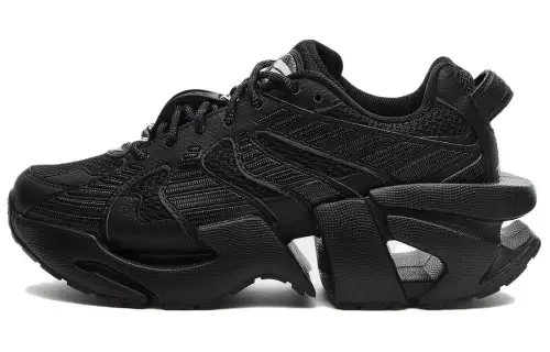 FILA Space Textile, Synthetic Leather Cushioning Abrasion Resistant Breathable Low top Chunky Sneakers Men's Black