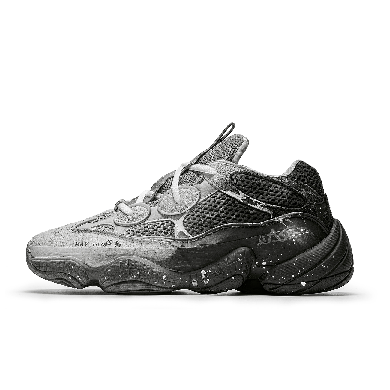 Adidas Yeezy 500 Solitude Crack Slip Resistant Low top Chunky Sneakers Unisex Black Gray
