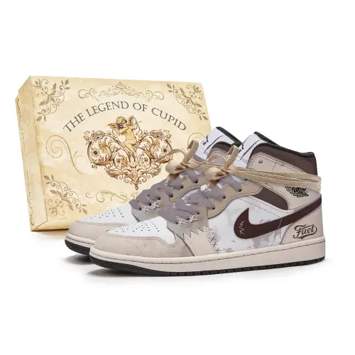 Jordan Air Jordan 1 Slip Resistant Abrasion Resistant Mid top Vintage Basketball Shoes Men's Brown White