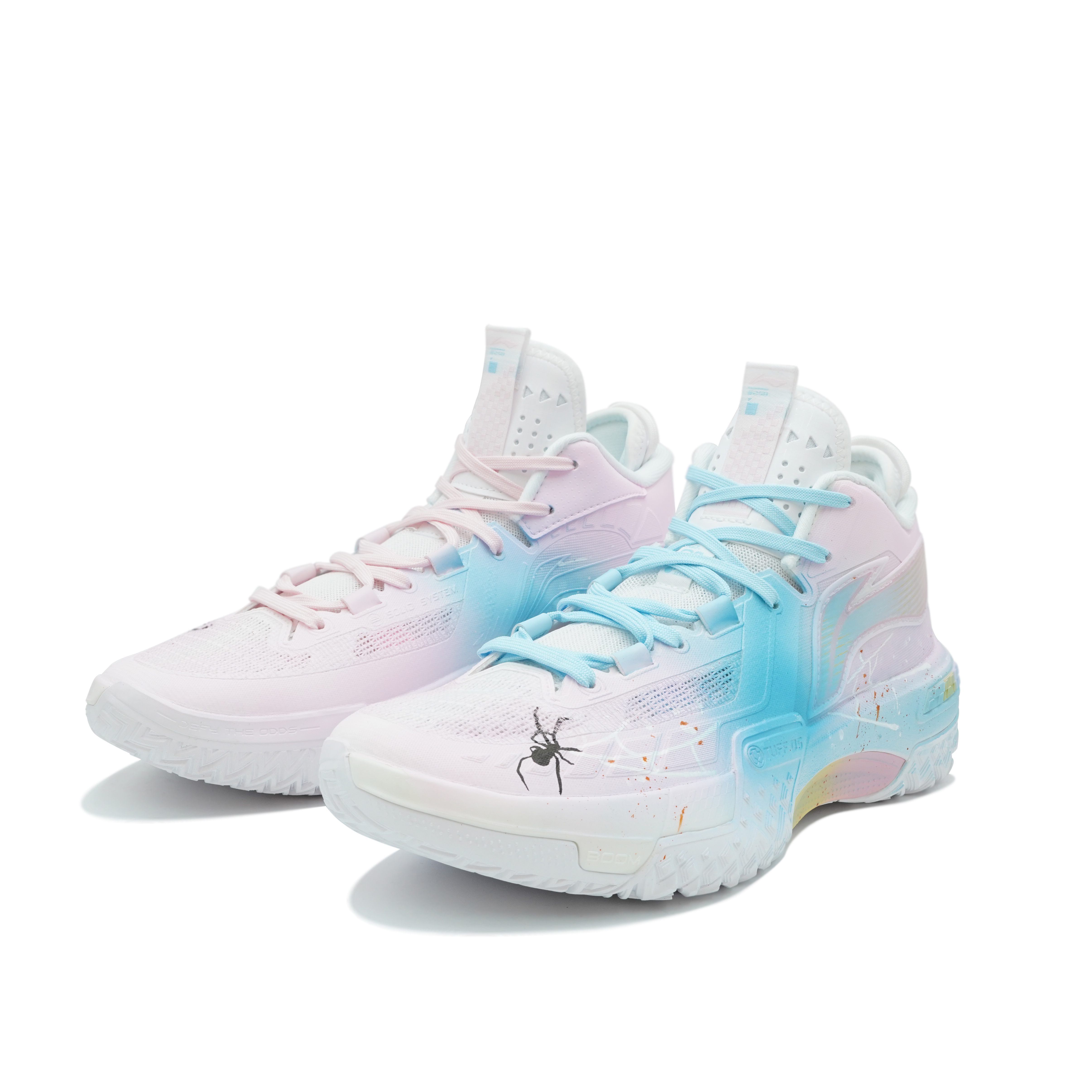 Li Ning Cushioning Slip Resistant Mid top Basketball Shoes Men’s Pink Blue