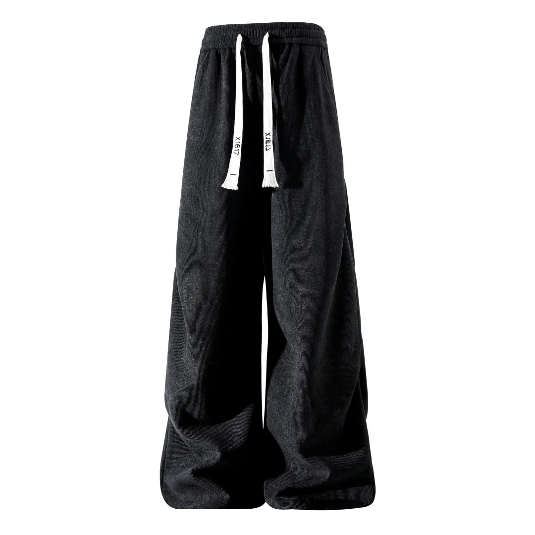 X1617 Casual Pants Unisex Thickened And Fleece Lined Wide Leg Pants