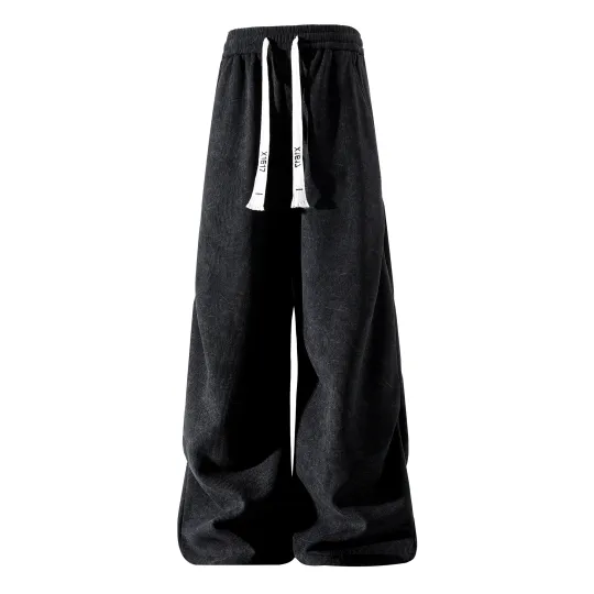 X1617 Casual Pants Unisex Thickened And Fleece Lined Wide Leg Pants