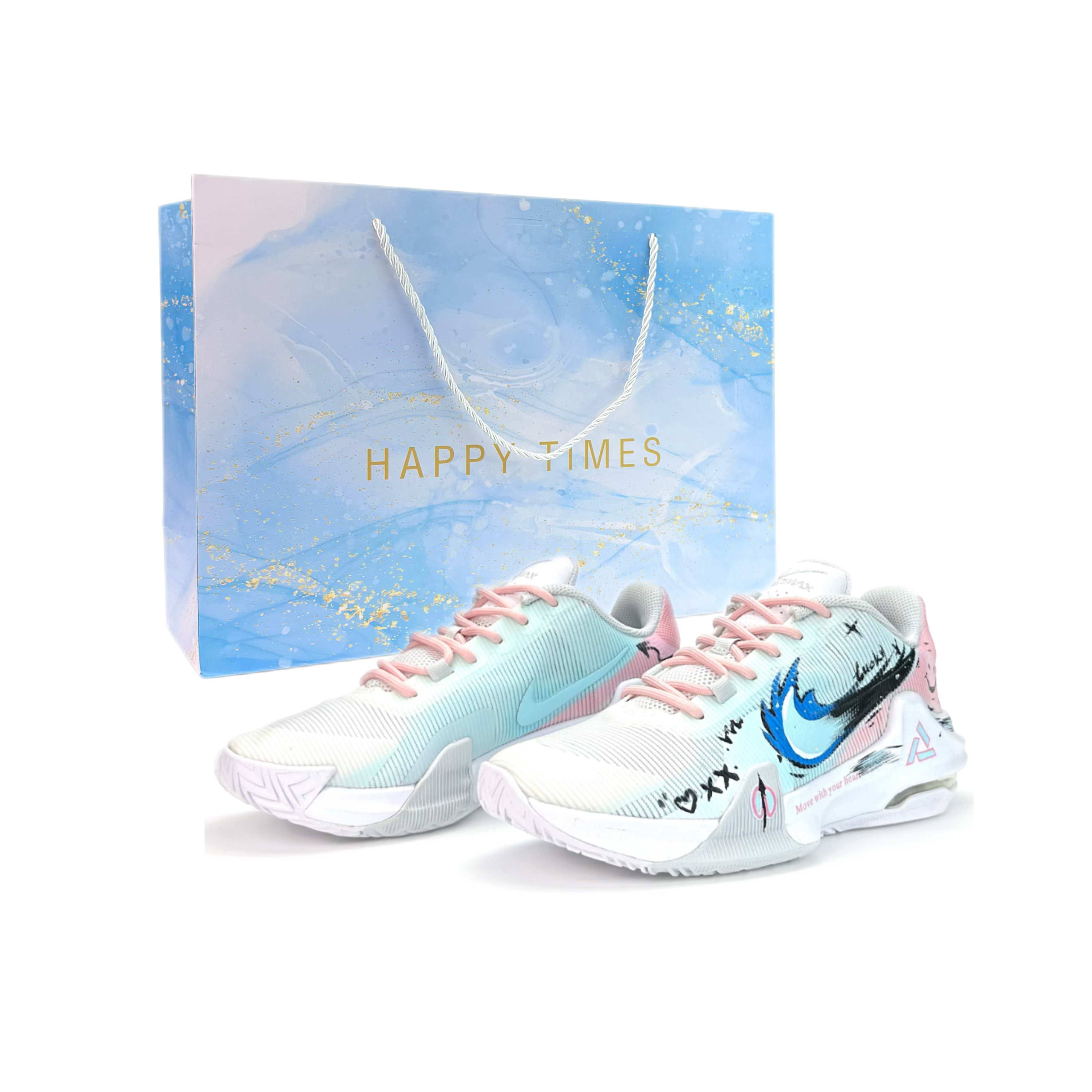 Nike Air Max Impact 4 Basketball Shoes Unisex Mid Top White/Pink/Blue