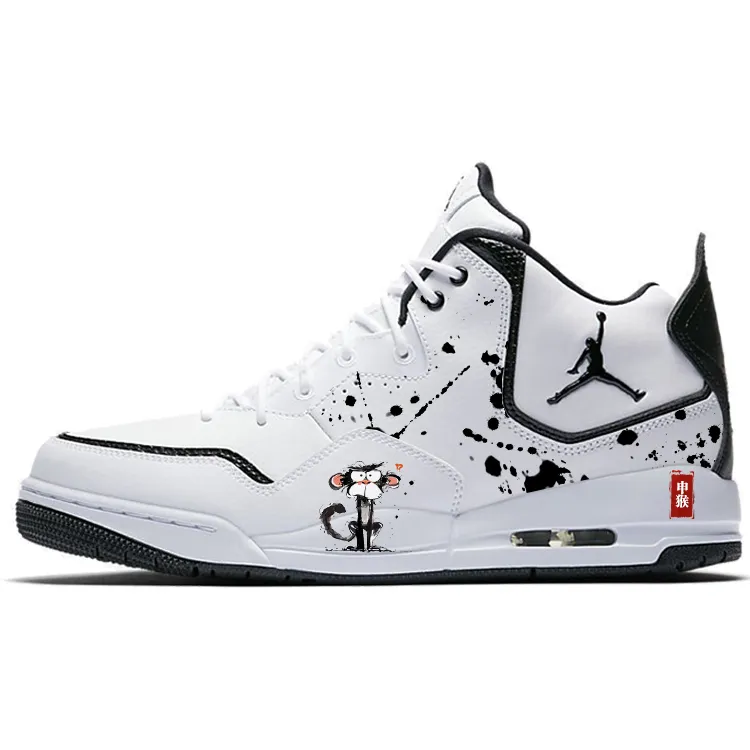 Jordan Courtside 23 Cushioning Slip Resistant Mid top Vintage Basketball Shoes Men's White Black