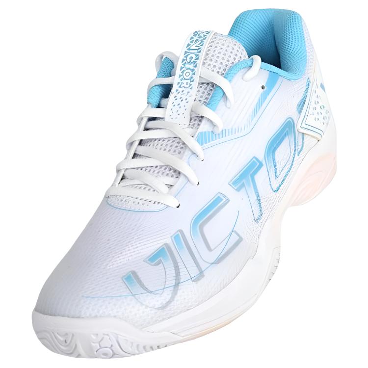VICTOR Cushioning Slip Resistant Breathable Low top Badminton Shoes Unisex White Island Blue
