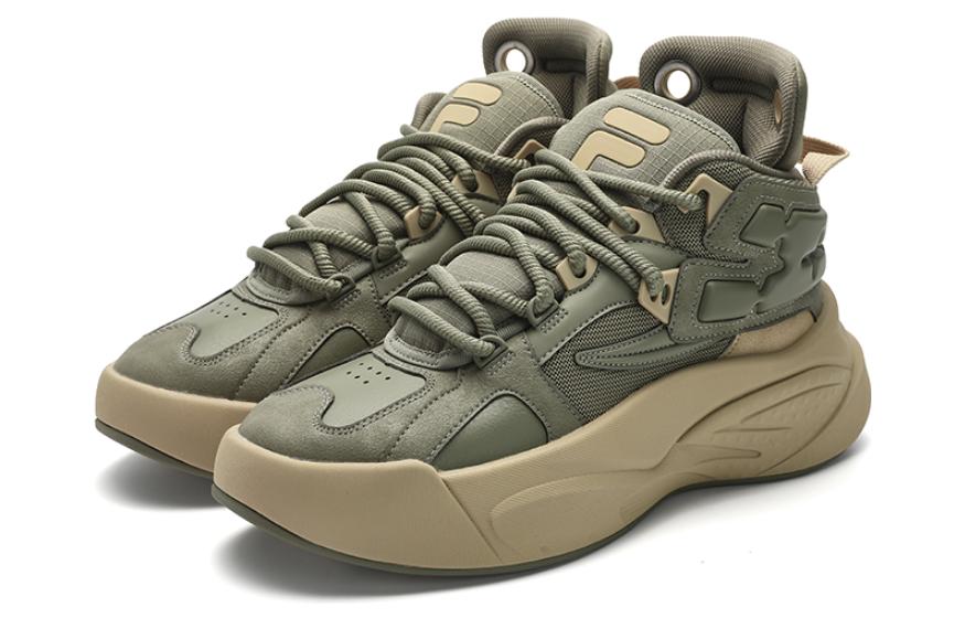 FILA FUSION THE MASH Comfortable Cushioning, Wear Resistant Mid top Vintage Basketball Shoes Men’s Green Yellow