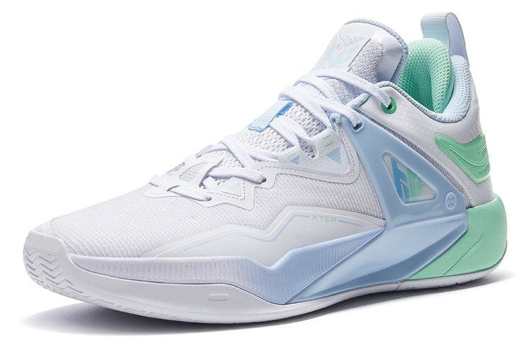 XTEP Basketball Shoes Men’s Mid Top New White/Light Neon Turquoise