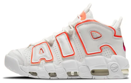 Nike Air More Uptempo sunset comfortable and versatile mid-top retro basketball shoes women's white orange