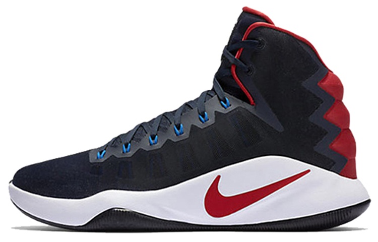 Nike Hyperdunk 2016 Dark Obsidian Olympic Team USA Color Blocking Anti-Slip Lightweight High Top Practical Basketball Shoes Men's Black Red