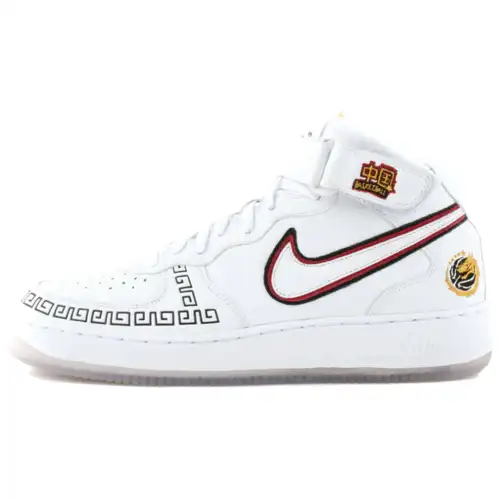 Nike Air Force 1 Abrasion Resistant Mid top Basketball Shoes Men's White Red