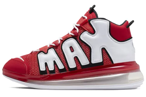 Nike Air More Uptempo 720 mesh Comfortable Retro Middle Top Retro Basketball Shoes Men's Red and White
