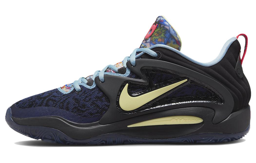Nike KD 15 Durant 15 round head comfortable low top basketball shoes men and women same style black and blue foreign version