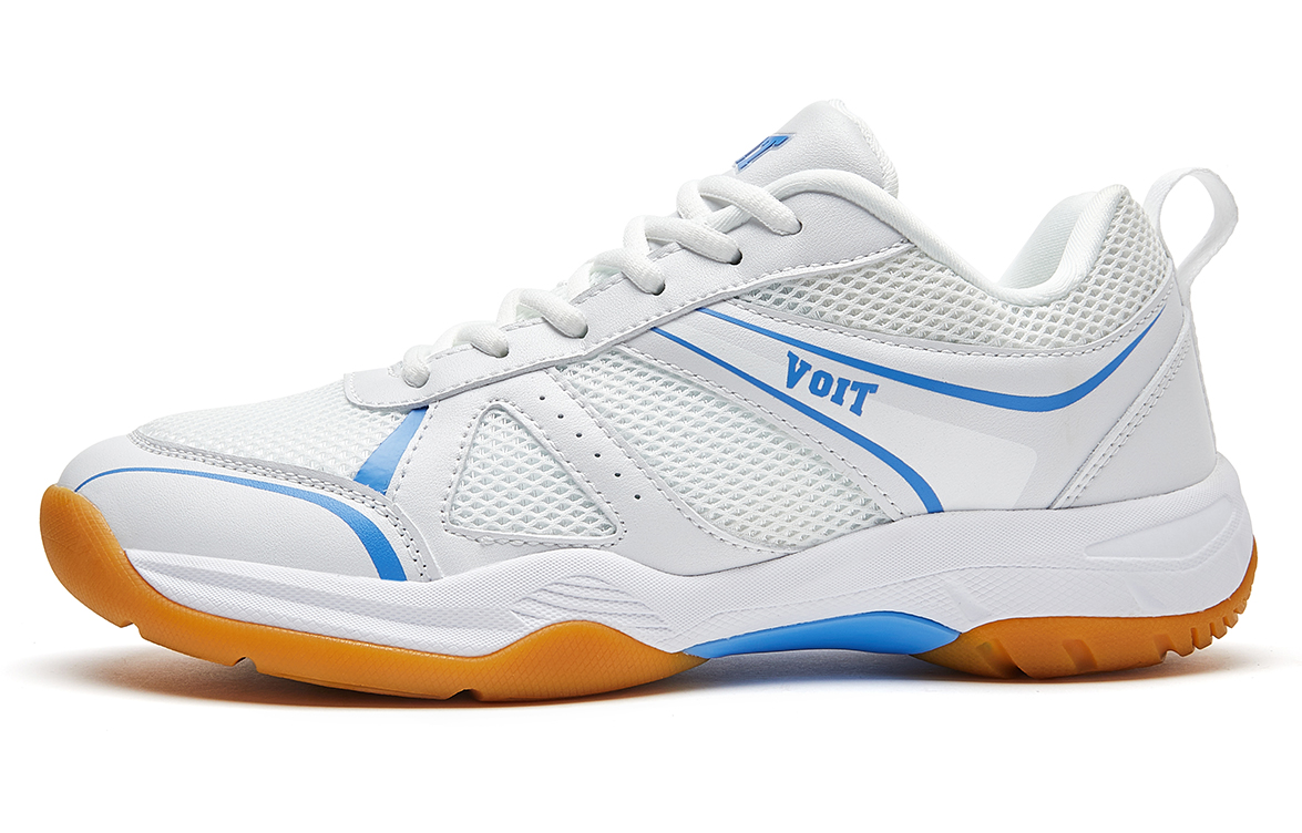 VOIT Cushioning Slip Resistant Breathable Support Rebound Low top Badminton Shoes Unisex White Blue