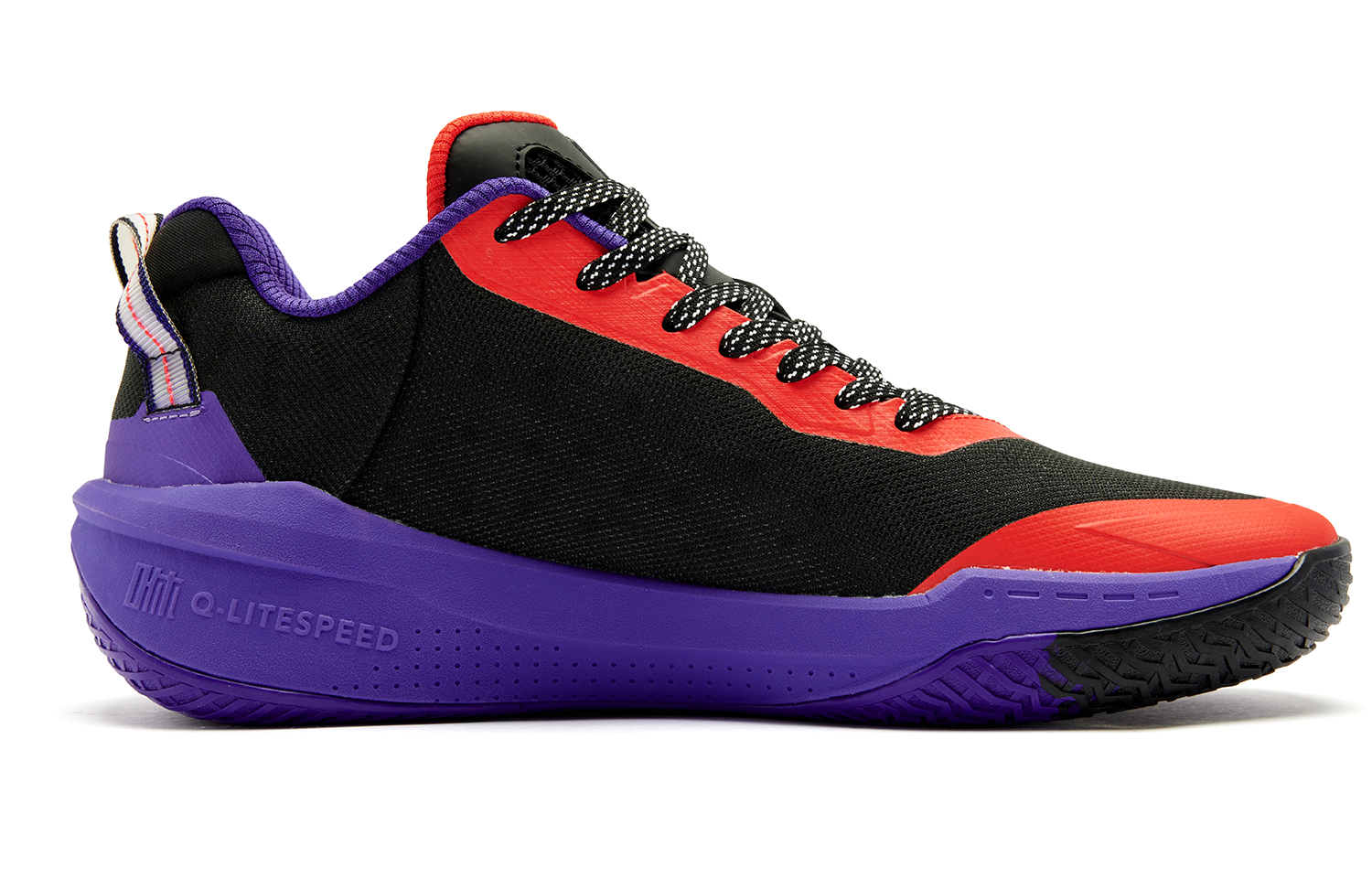 QIAODAN FETEAM Coverage Grip Lightweight Breathable Low Top Basketball Shoes Men’s Black Dutch Orange Fantasy Purple