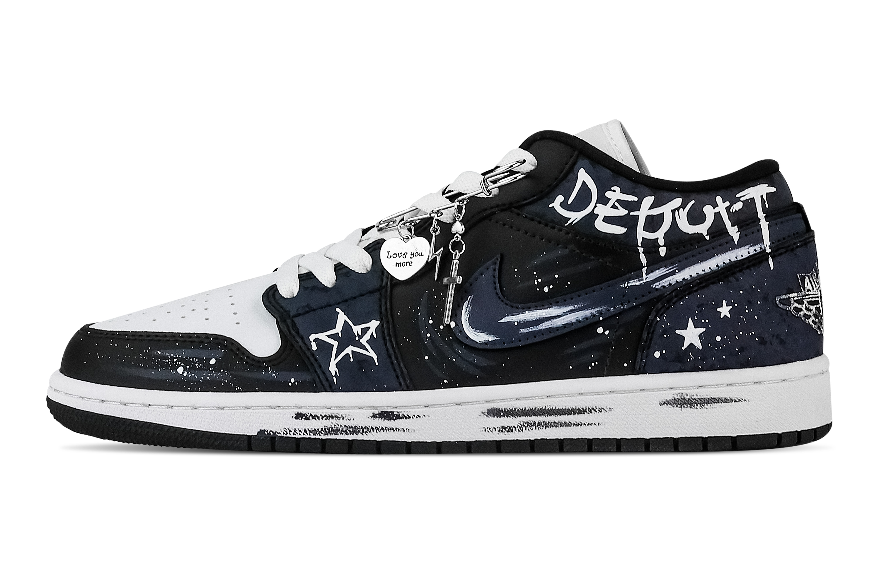 Jordan Air Jordan 1 Starry Sky Reverse Trail Low top Vintage Basketball Shoes Unisex Navy Blue