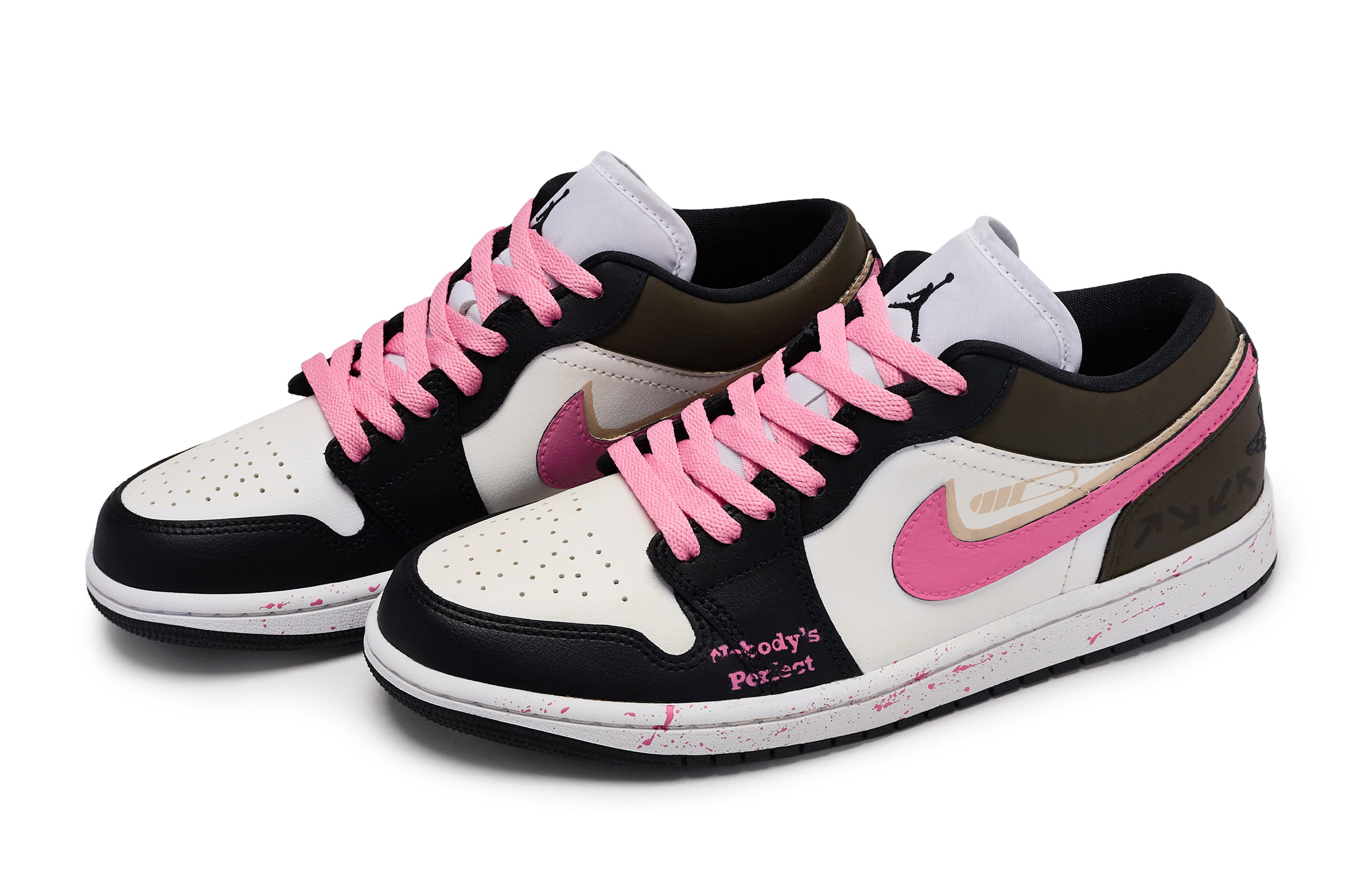 Jordan Air Jordan 1 Vintage Basketball Shoes Women’s Low Top Black/White/Pink/Brown
