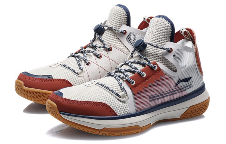 Li Ning Wowls Cushioning Rebound Mid top Basketball Shoes Men’s White Umber