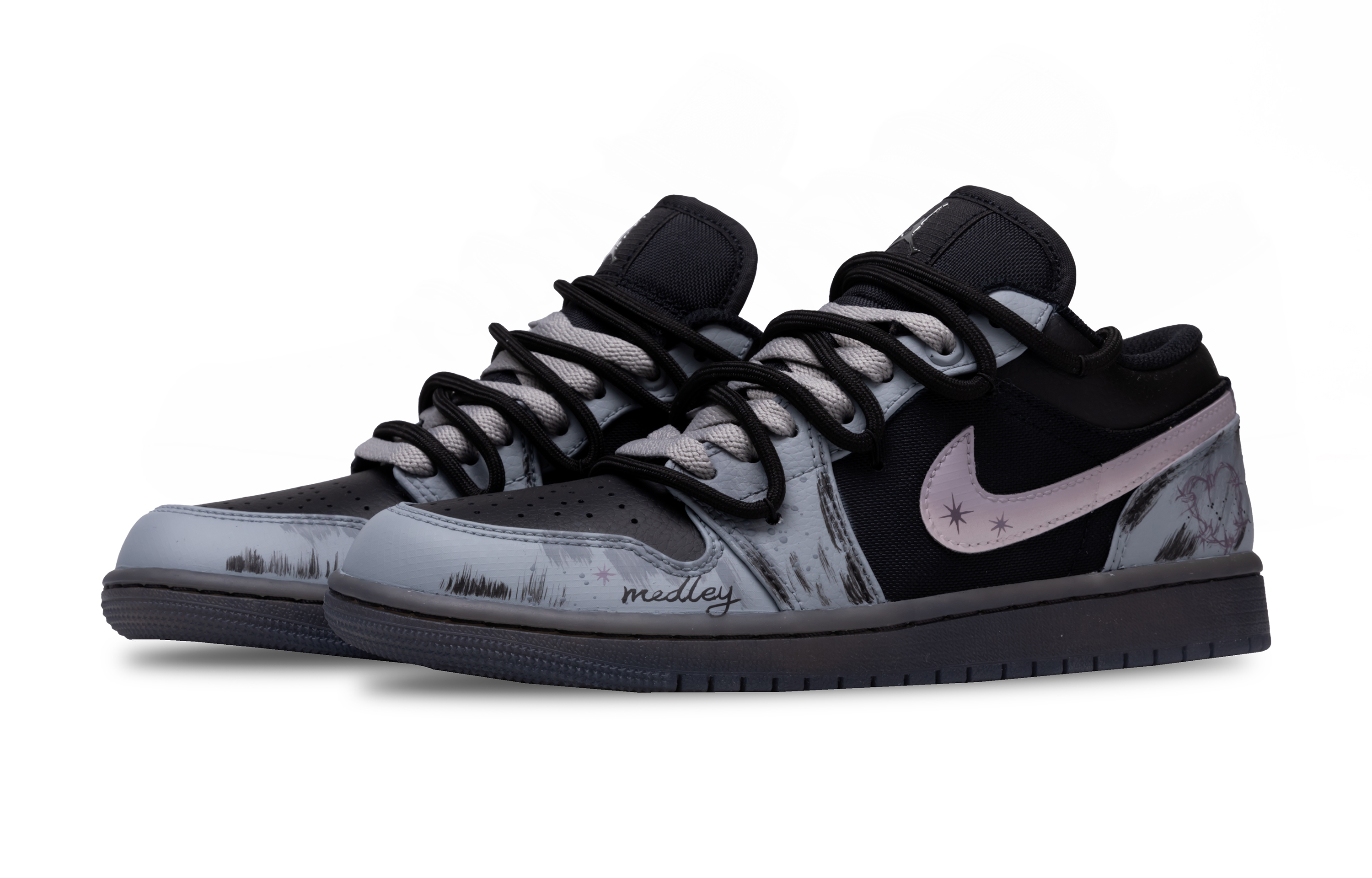 Jordan Air Jordan 1 Decaying Love Letter Abrasion Resistant Low top Vintage Basketball Shoes Unisex Gray Black
