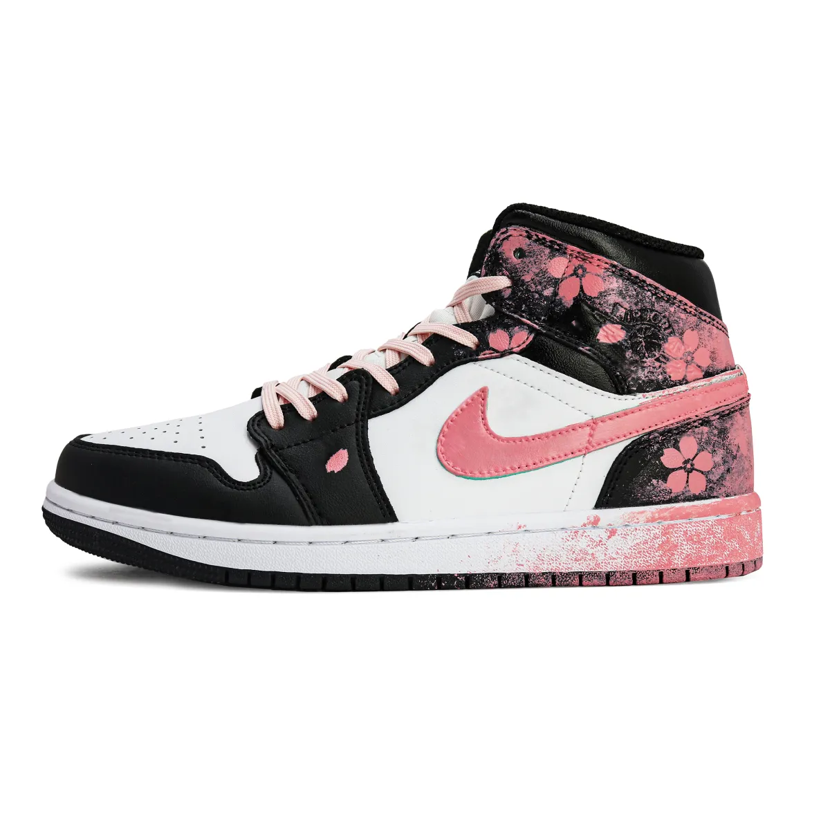 Jordan Air Jordan 1 Slip Resistant Abrasion Resistant High top Vintage Basketball Shoes Unisex Black Pink