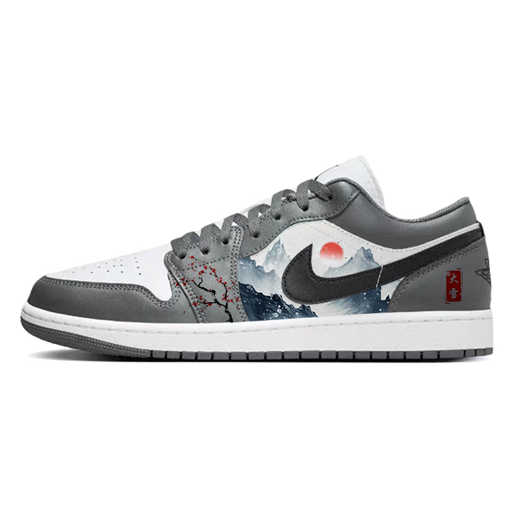 Jordan Air Jordan 1 Slip Resistant Abrasion Resistant Low top Vintage Basketball Shoes Unisex Gray White