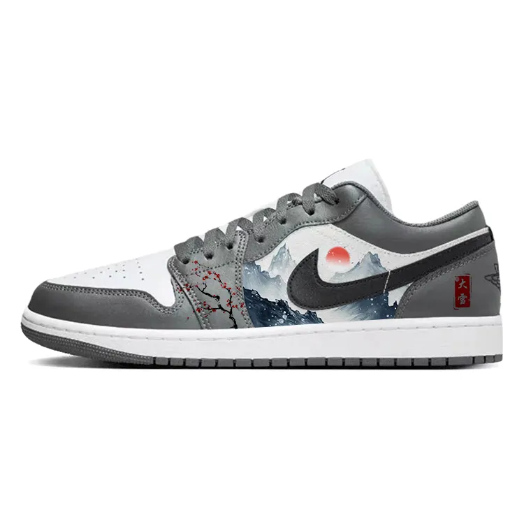 Jordan Air Jordan 1 Slip Resistant Abrasion Resistant Low top Vintage Basketball Shoes Unisex Gray White