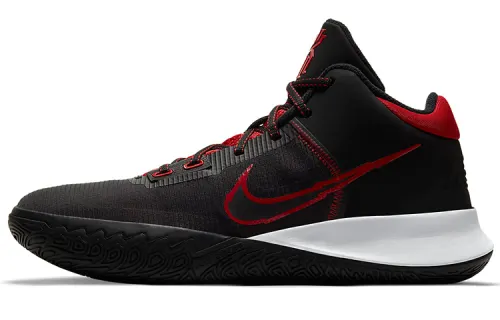 Nike Flytrap 4 Kyrie round toe lace-up, fabric synthetic leather, shock-absorbing, non-slip and wear-resistant, mid-top practical basketball shoes, same style for men and women, black and red, foreign version