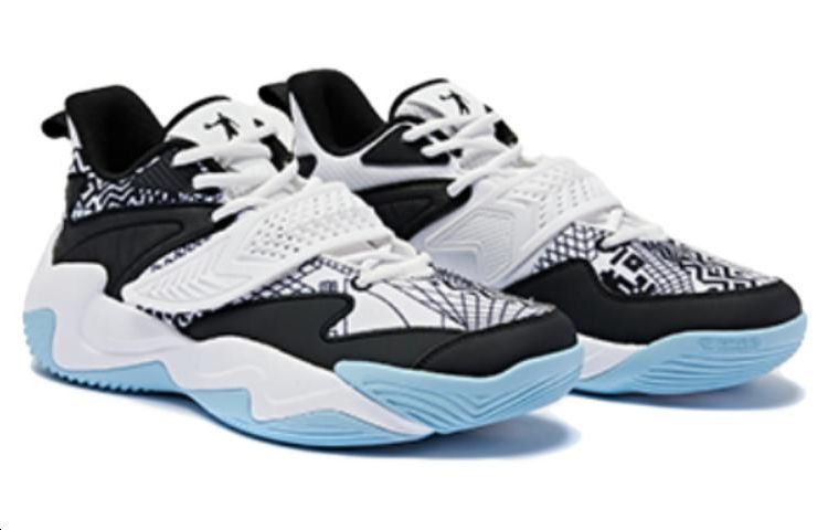 QIAODAN Comfortable Round Toe Cushioning, Wear Resistant Low top Basketball Shoes Men’s White