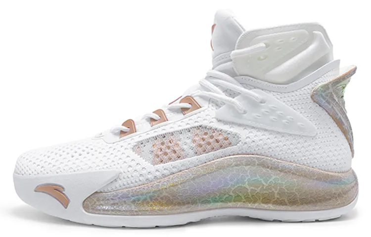 Anta Thompson KT5 Have Fun Fabric Slip Resistant Abrasion Resistant Support High top Basketball Shoes Men's White Gold
