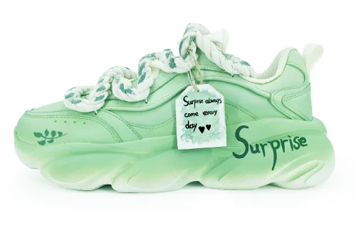 Anta Cat Paw Cushioning Slip Resistant Abrasion Resistant Low top Chunky Sneakers Women's Green