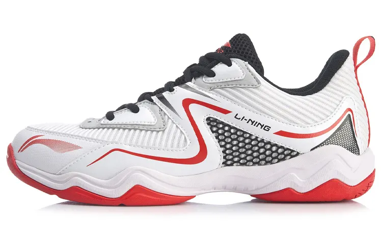 Li Ning Textile, Synthetic Leather Cushioning, Wear Resistant Low top Badminton Shoes Men's White Red