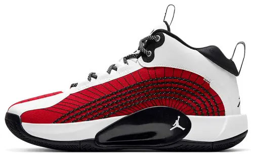 Jordan Jumpman 2021 round toe lace-up, synthetic leather, shock-absorbing, non-slip, wear-resistant and lightweight, mid-top practical basketball shoes, same style for men and women, white, black and red