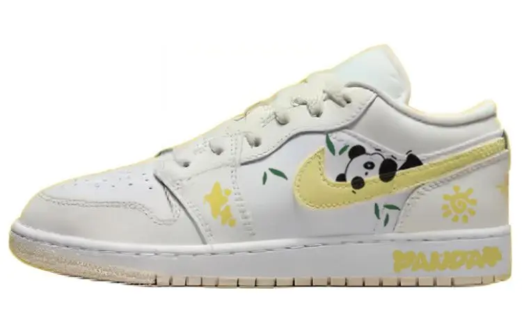 Jordan Air Jordan 1 Abrasion Resistant Slip Resistant Low top Vintage Basketball Shoes Women's White Yellow