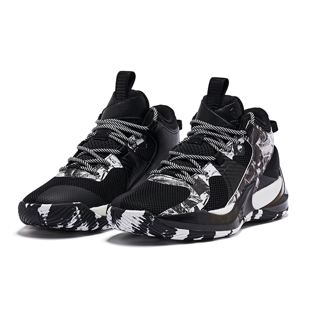 QIAODAN Slip Resistant, Abrasion Resistant, Breathable, Impact Resistant Mid top Basketball Shoes Men’s Black White