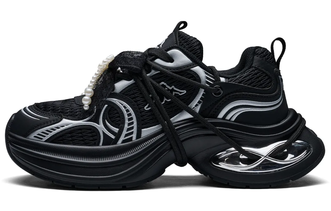Kappa Back to Back Support Height Increasing Low top Chunky Sneakers Women's Black Silver
