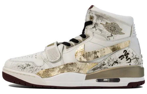 Jordan Legacy 312 Year Of The Snake Limited Leather High top Vintage Basketball Shoes Men's White Gold