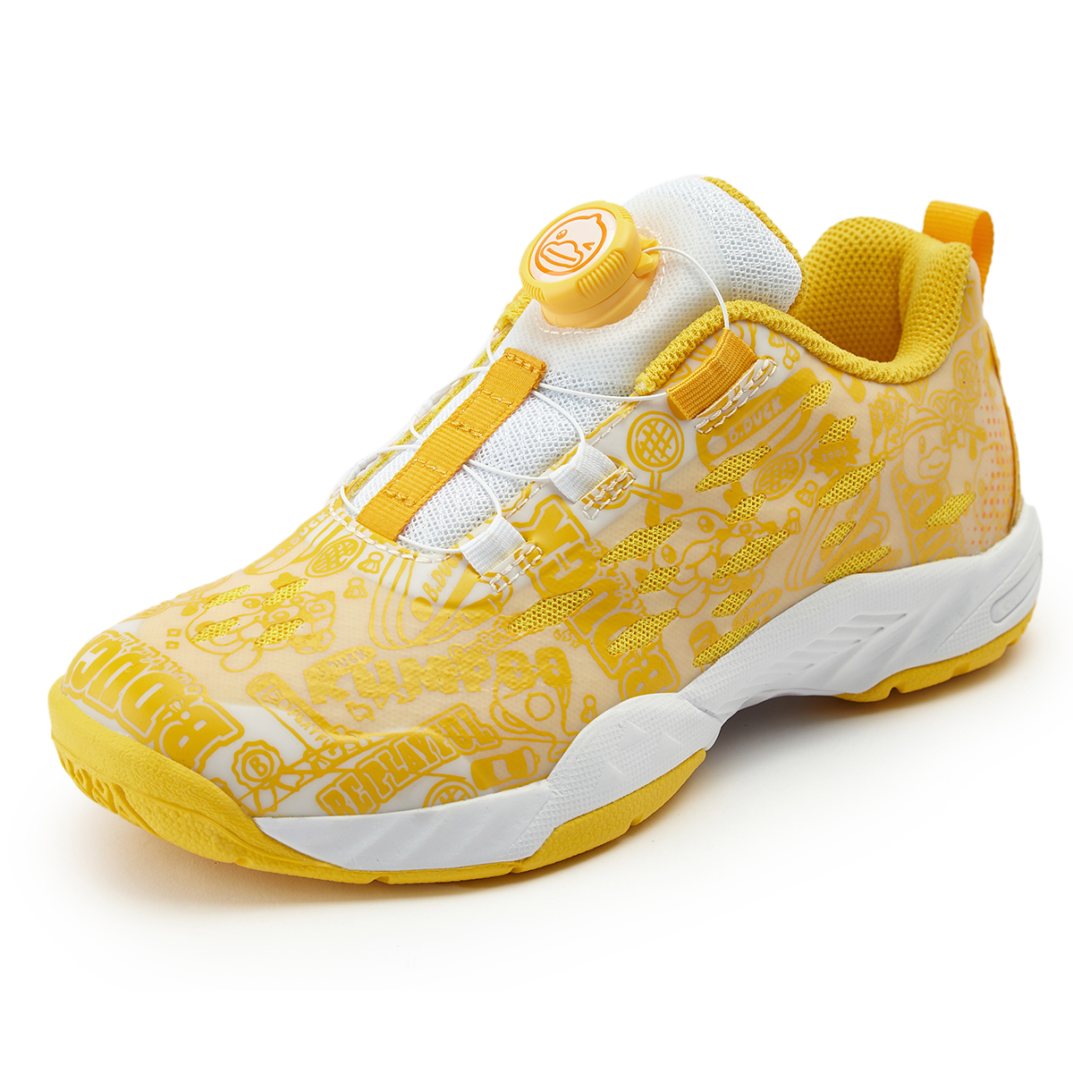 KUMPOO Cushioning Slip Resistant Coverage Low top Badminton Shoes Unisex White/Yellow Color