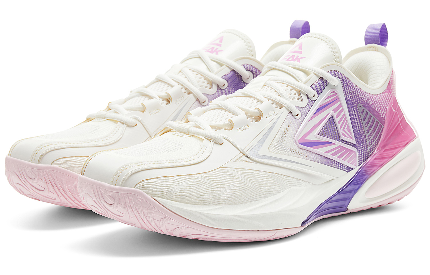 PEAK Cushioning Slip Resistant Abrasion Resistant Balance Rebound Low top Basketball Shoes Men’s Ivory Purple