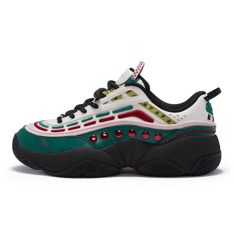 FILA FUSION FIRE XMAS Flame Shoes Versatile Abrasion Resistant Low top Vintage Basketball Shoes Men’s White Green