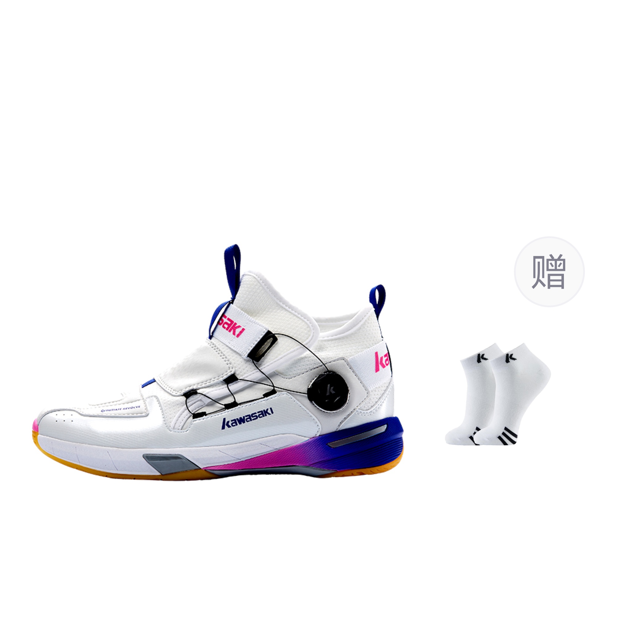 Kawasaki Kawasaki Time Travel 2.0 advanced training shoes, no need to tie laces, shock-absorbing, non-slip, wrapped support, impact-resistant, high-top badminton shoes, same style for men and women, colorful sunshine