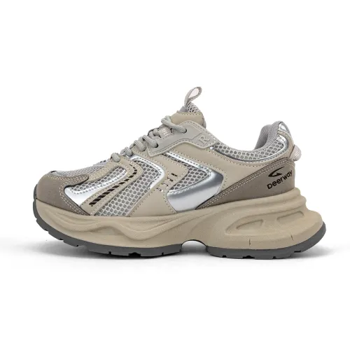 DEERWAY Chunky Sneakers Women's Low Top Silver Gray