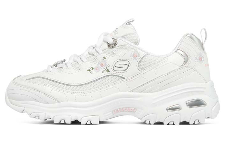 Женские кроссовки Skechers D'LITES 1.0 (белые с розовым и зеленым)