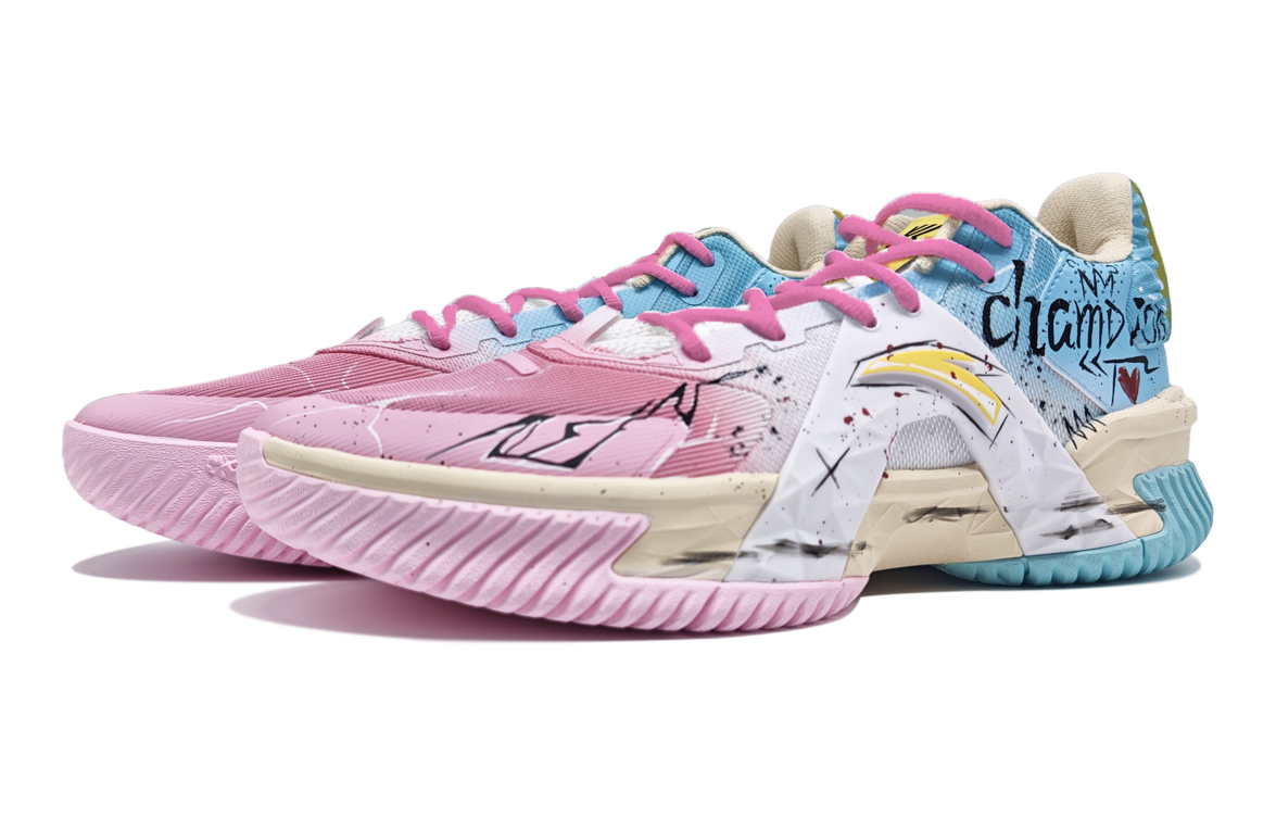 Anta Airspace 5 Cushioning Slip Resistant Abrasion Resistant Low top Basketball Shoes Men’s Blue Pink