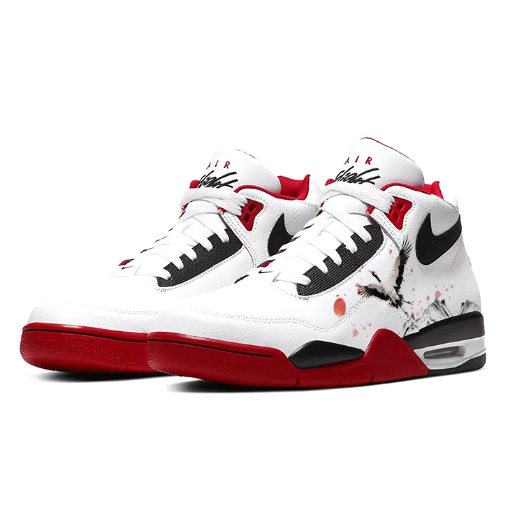 Nike Flight Legacy Cushioning Slip Resistant Abrasion Resistant Mid top Vintage Basketball Shoes Unisex Red White