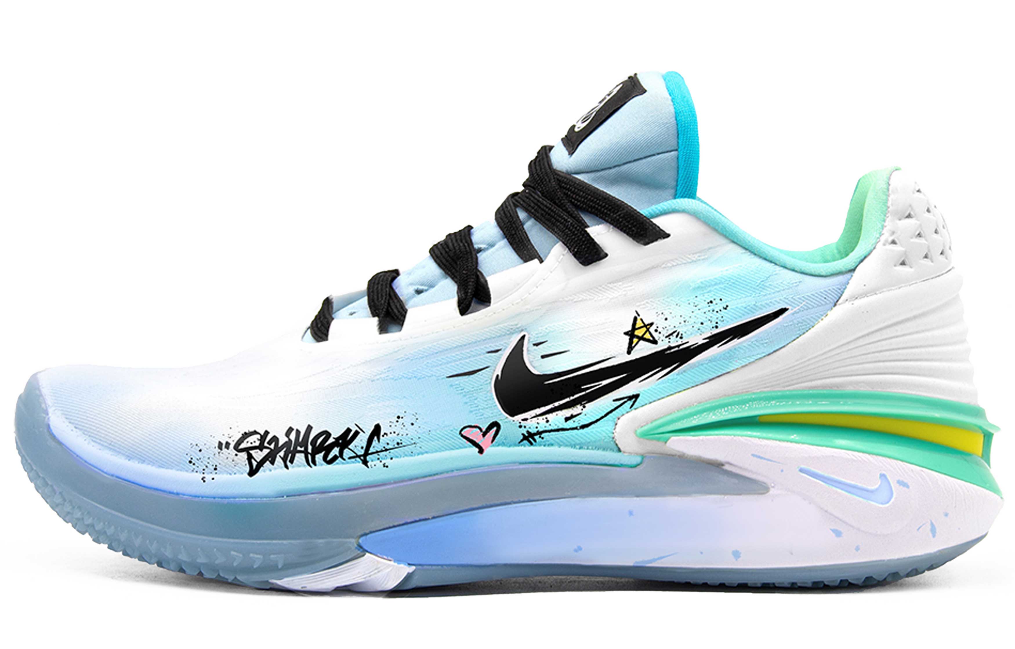 Nike Air Zoom G.T. Cut 2 Shark Cushioning Coverage Support Low top Basketball Shoes Men's White Green Blue