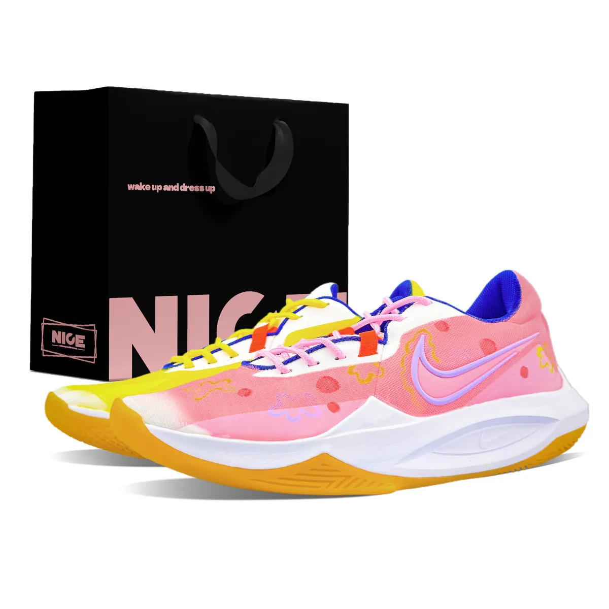 Nike Precision 6 Abrasion Resistant Low top Basketball Shoes Men's Pink Yellow