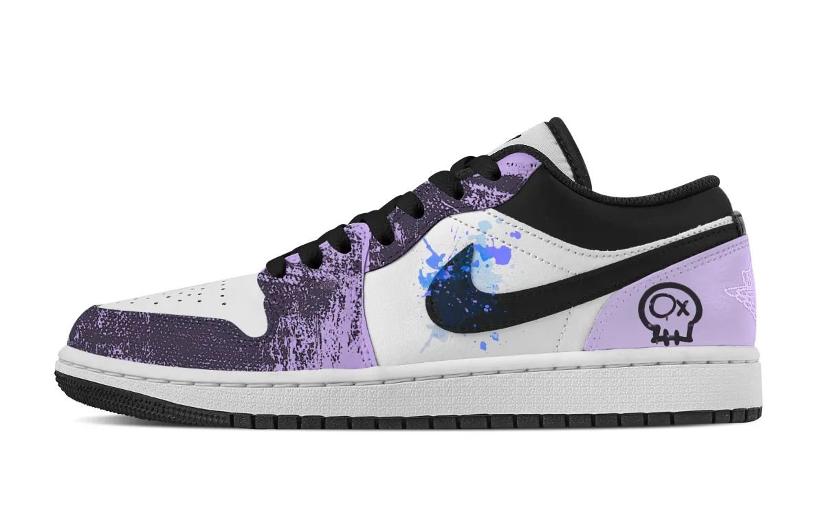 Jordan Air Jordan 1 Cute Skeletons Abrasion Resistant Low top Vintage Basketball Shoes Women's Purple White