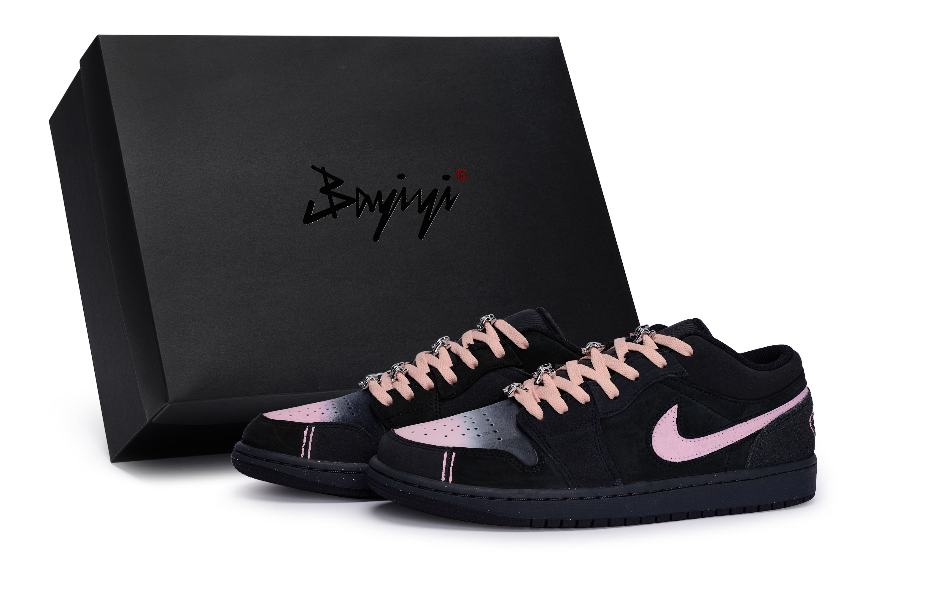 Jordan Air Jordan 1 811 Manufacturing, Black Suede, Special Shoe Box Low top Vintage Basketball Shoes Men's Black Pink