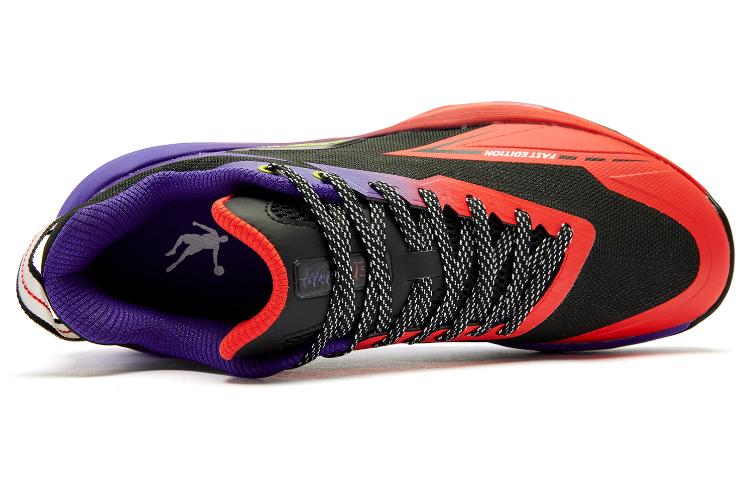 QIAODAN FETEAM Coverage Grip Lightweight Breathable Low Top Basketball Shoes Men’s Black Dutch Orange Fantasy Purple