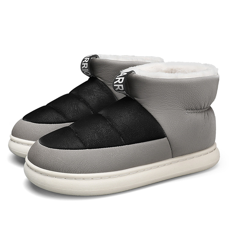 Warrior Minimalist Style Versatile, Thickened And Fleece Lined, Casual Comfortable Crew Snow Boots Men's Gray Black